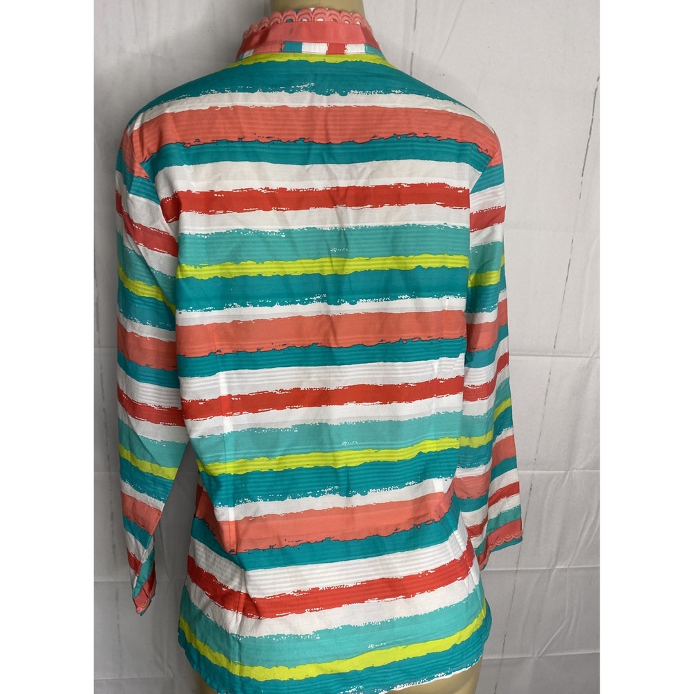 Vineyard Vines Top Women Sz S Blouse Silk Blend V-Neck Long Sleeve Striped - Picture 9 of 9